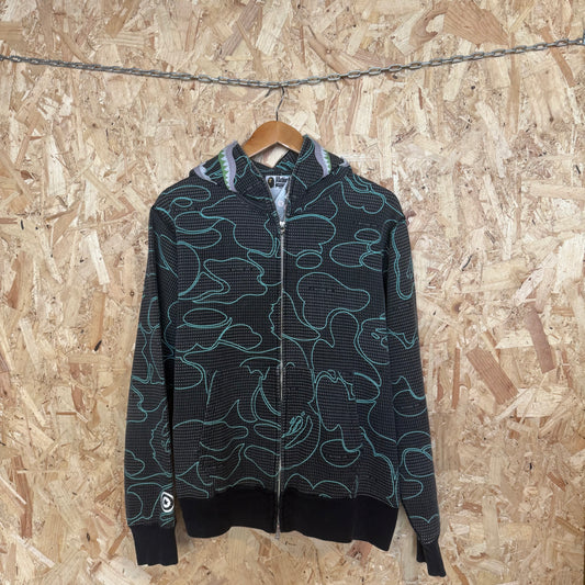 BAPE Text Code Camo Shark Full Zip Hoodie Black Size L