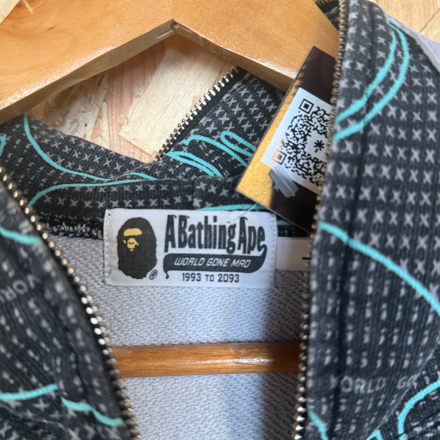 BAPE Text Code Camo Shark Full Zip Hoodie Black Size L