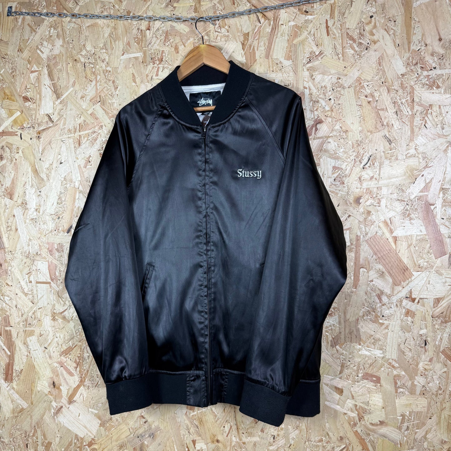 Stussy Satin Bomber jacket black Embroidered XL