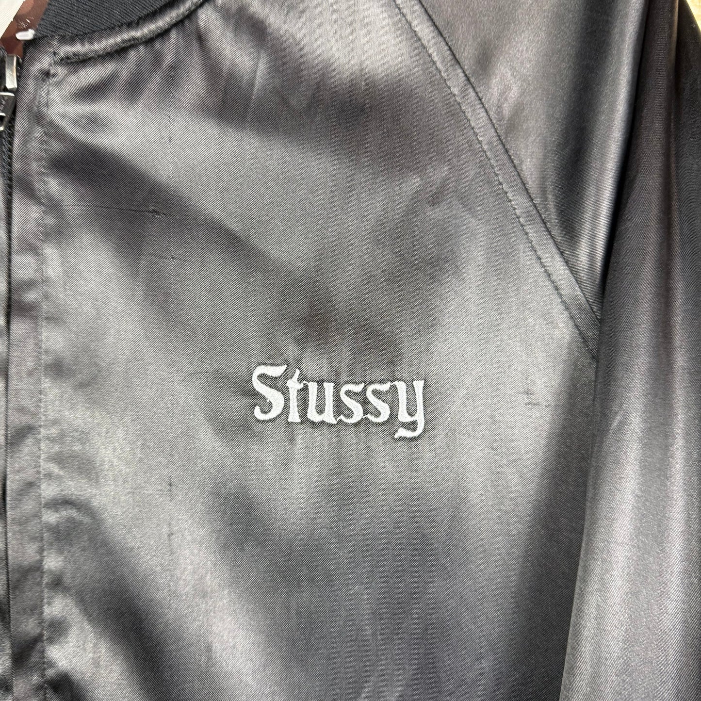 Stussy Satin Bomber jacket black Embroidered XL