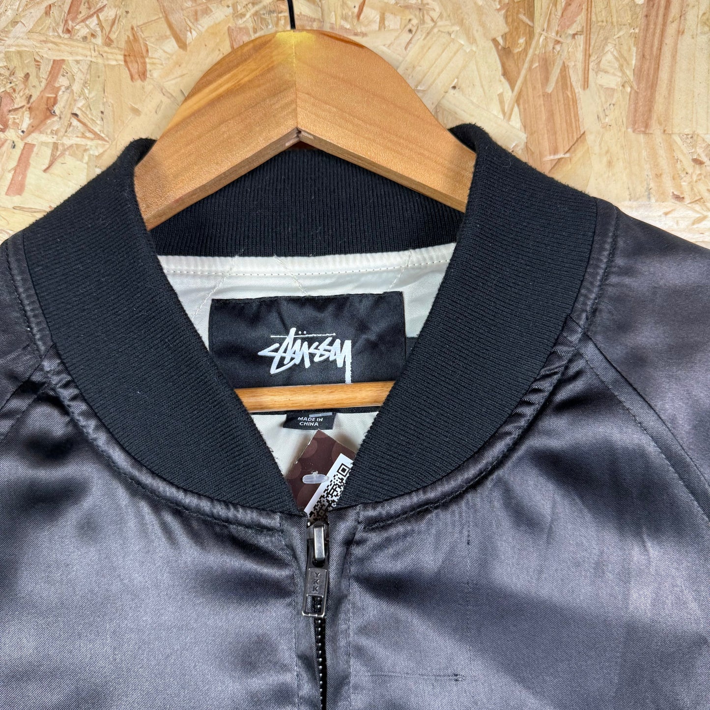 Stussy Satin Bomber jacket black Embroidered XL