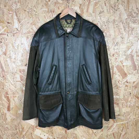 90'S Green Leather And Suede Full Zip Leather Jacket Size 2XL