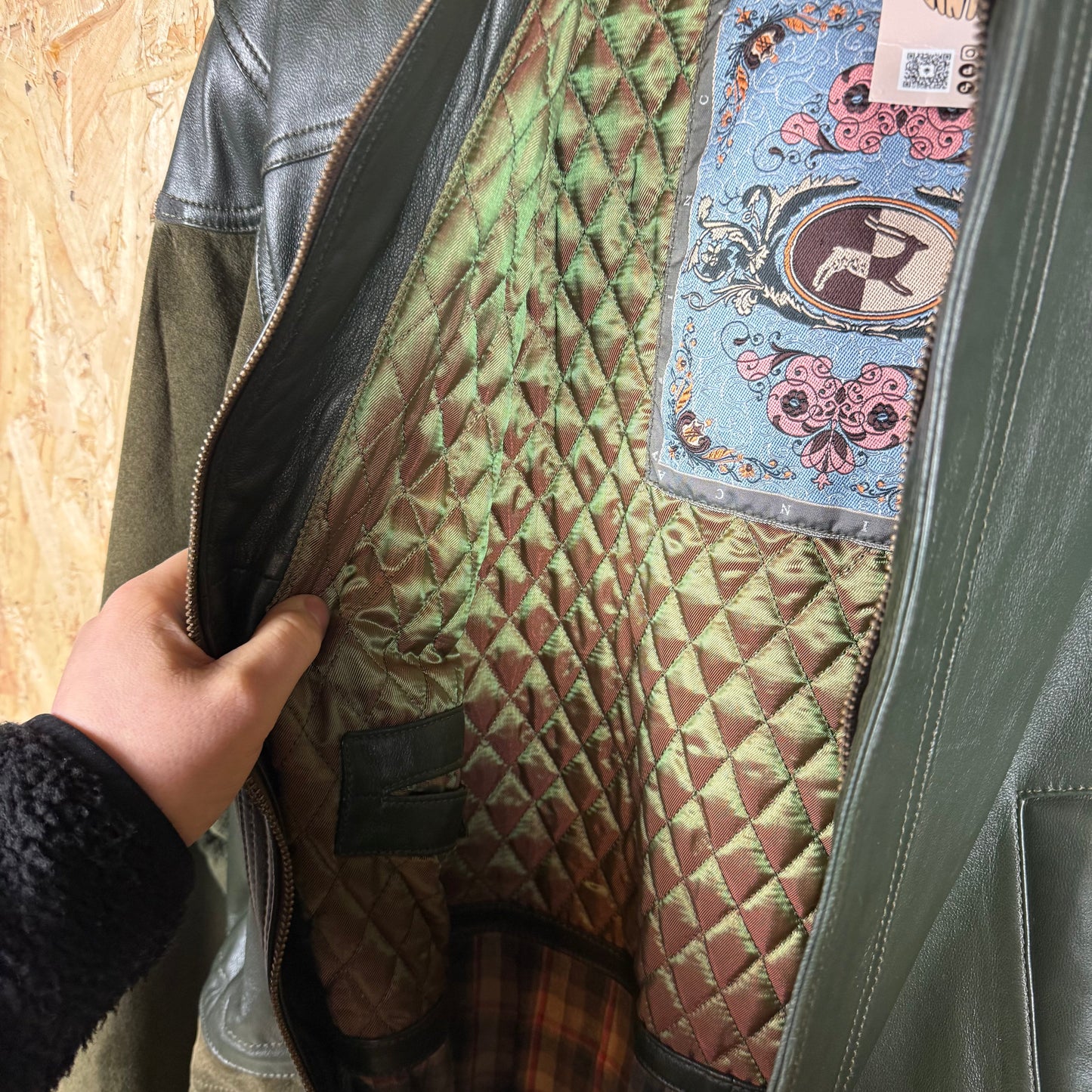 90'S Green Leather And Suede Full Zip Leather Jacket Size 2XL