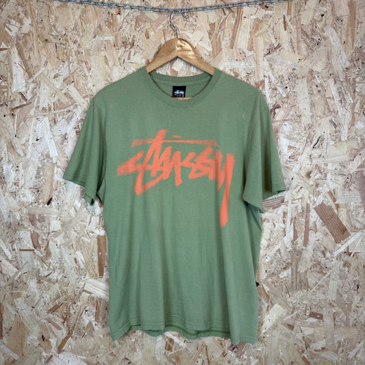 Stussy Green Orange Spell Out T-Shirt Men's Size M