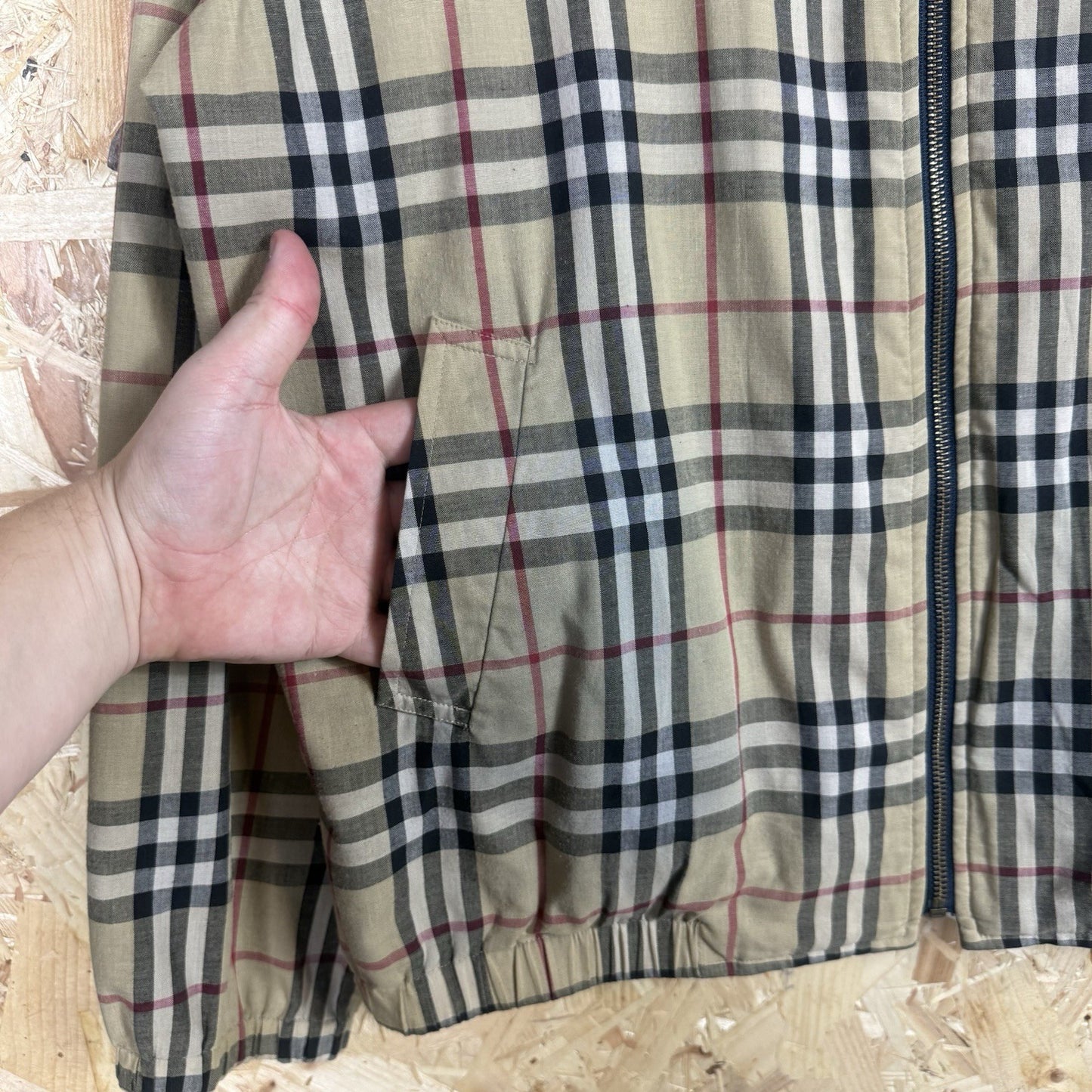 Vintage 90s Burberry Reversible Harrington Jacket L Nova Check Full Zip Navy