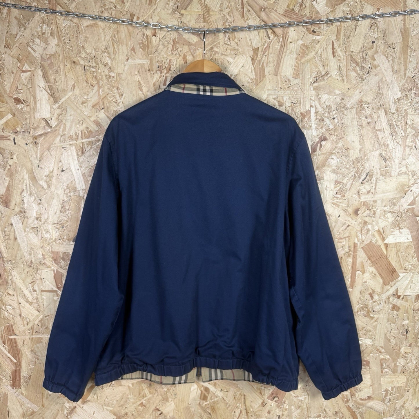 Vintage 90s Burberry Reversible Harrington Jacket L Nova Check Full Zip Navy