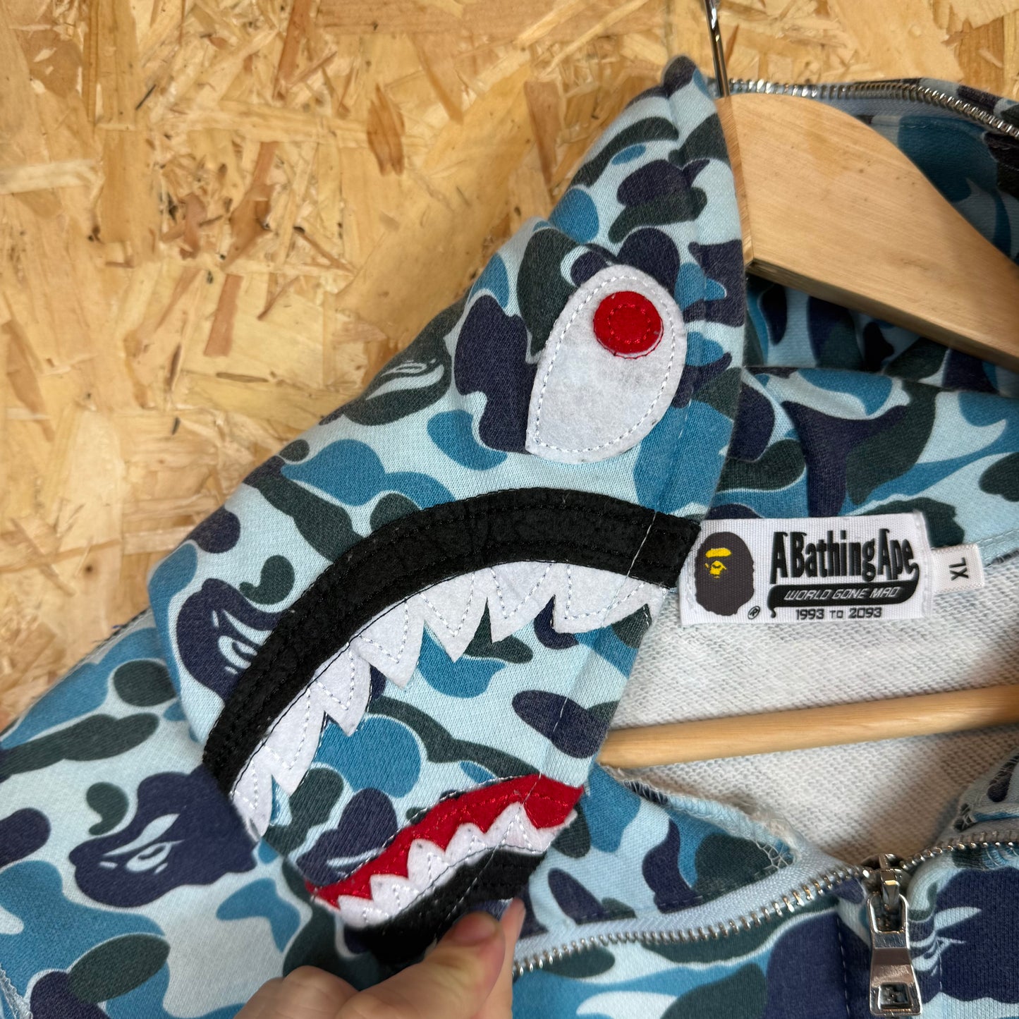 BAPE Blue Full Zip Shark Hoodie Size M