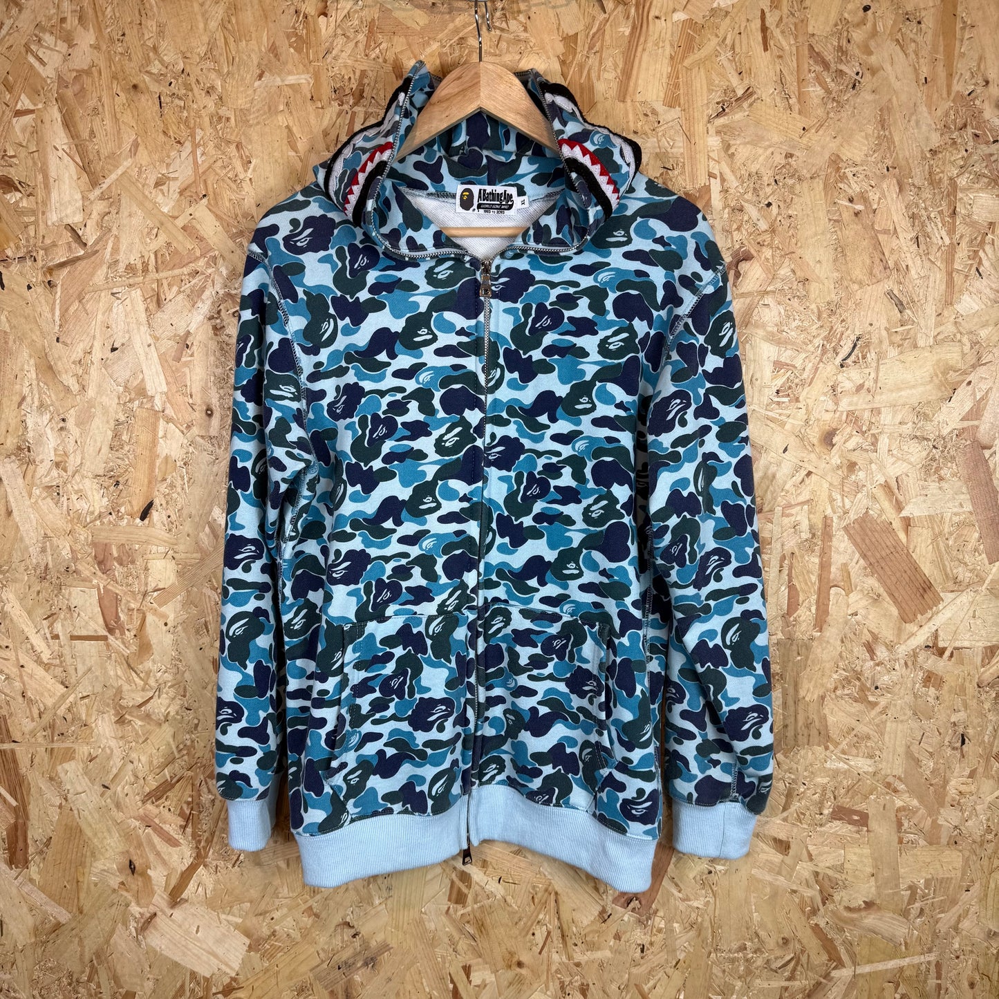 BAPE Blue Full Zip Shark Hoodie Size M