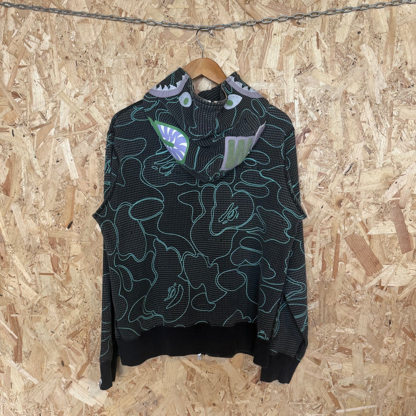 BAPE Text Code Camo Shark Full Zip Hoodie Black Size L