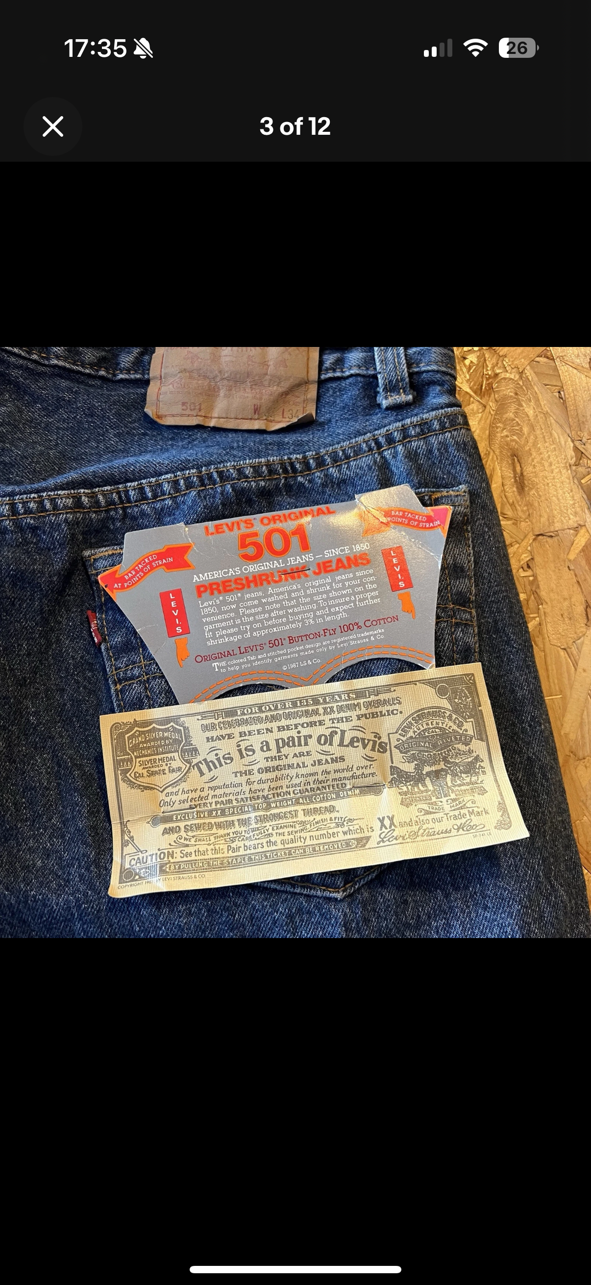 Vintage 1988 Levi’s 501 Jeans Made In USA W33 L34 Button Fly BNWT Blue