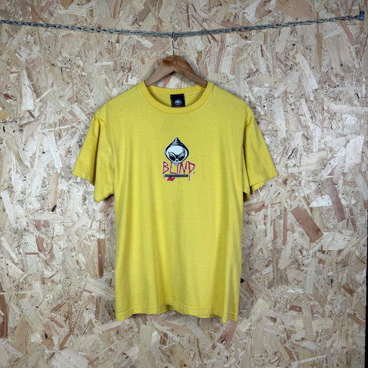 Blind Skateboard T shirt Yellow Medium rare Y2K