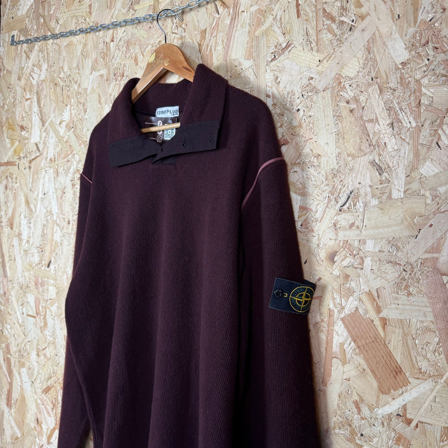 Stone island Maroon Red Pullover button jumper 2000's