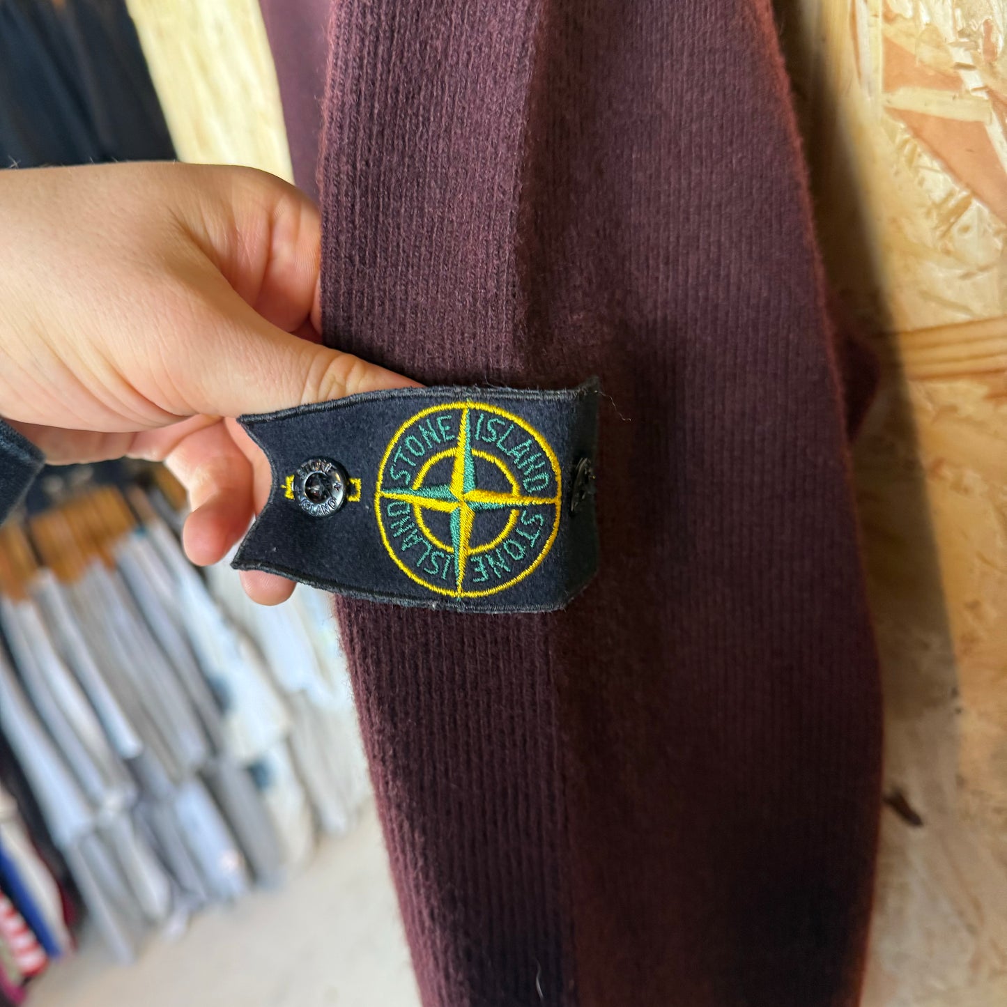 Stone island Maroon Red Pullover button jumper 2000's