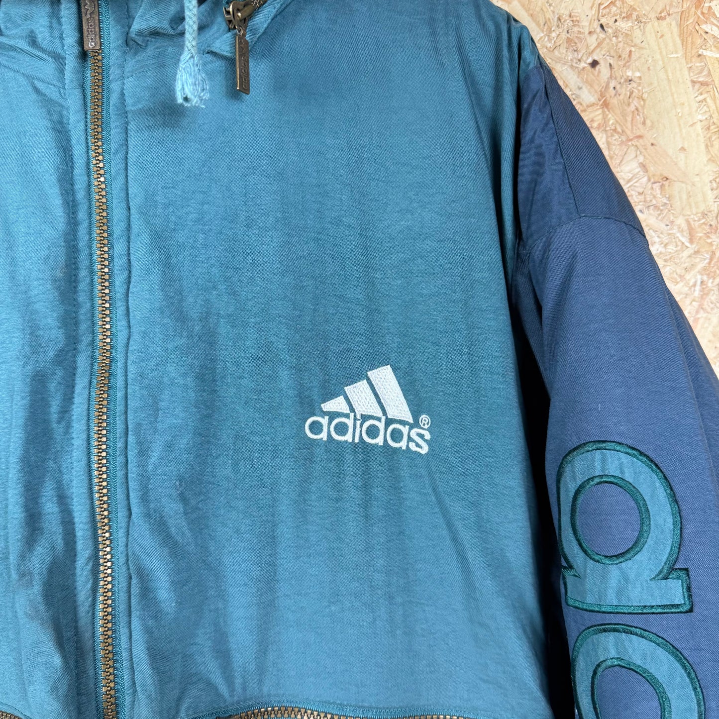 Vintage Padded Adidas puffer jacket 90s Green Navy XL