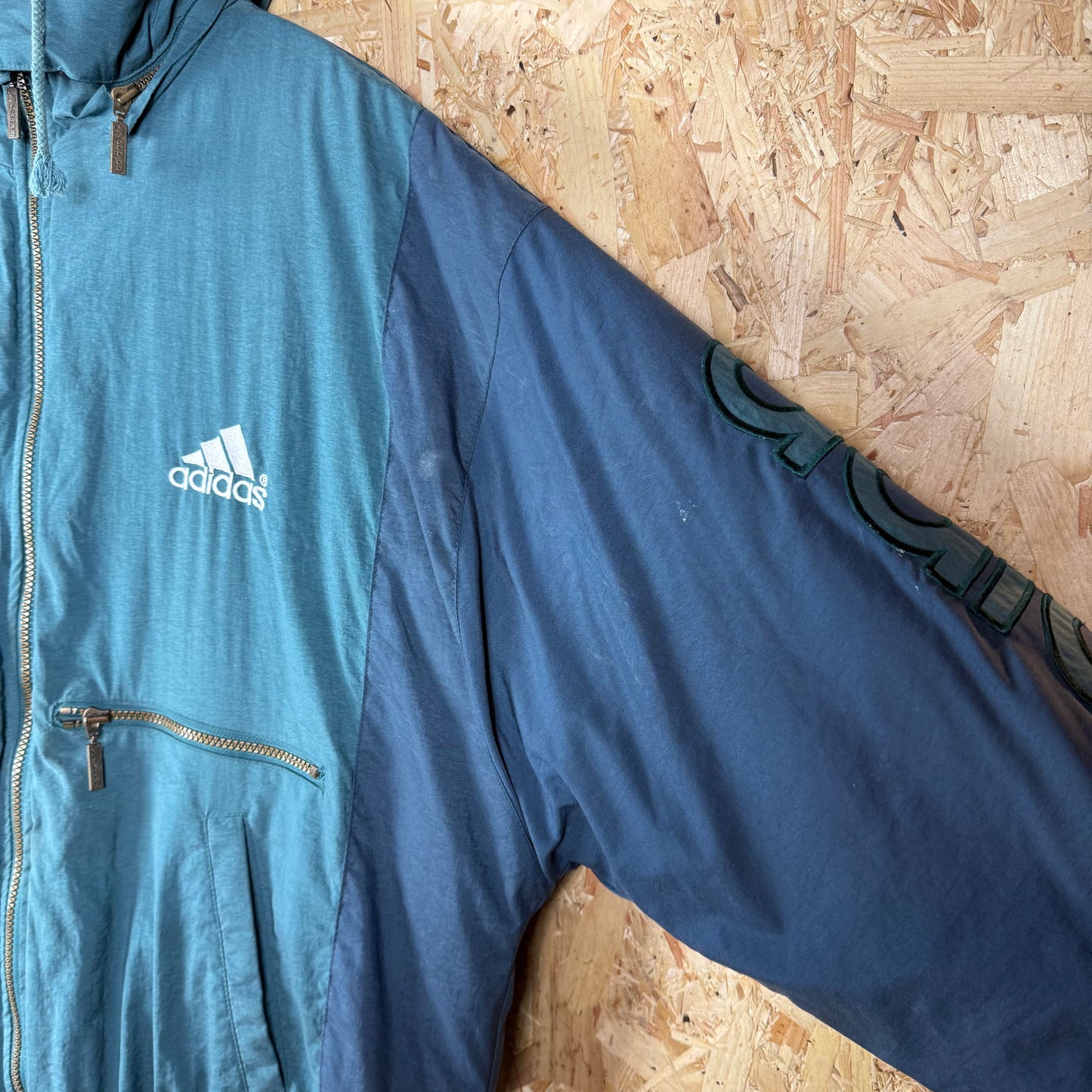 Vintage Padded Adidas puffer jacket 90s Green Navy XL