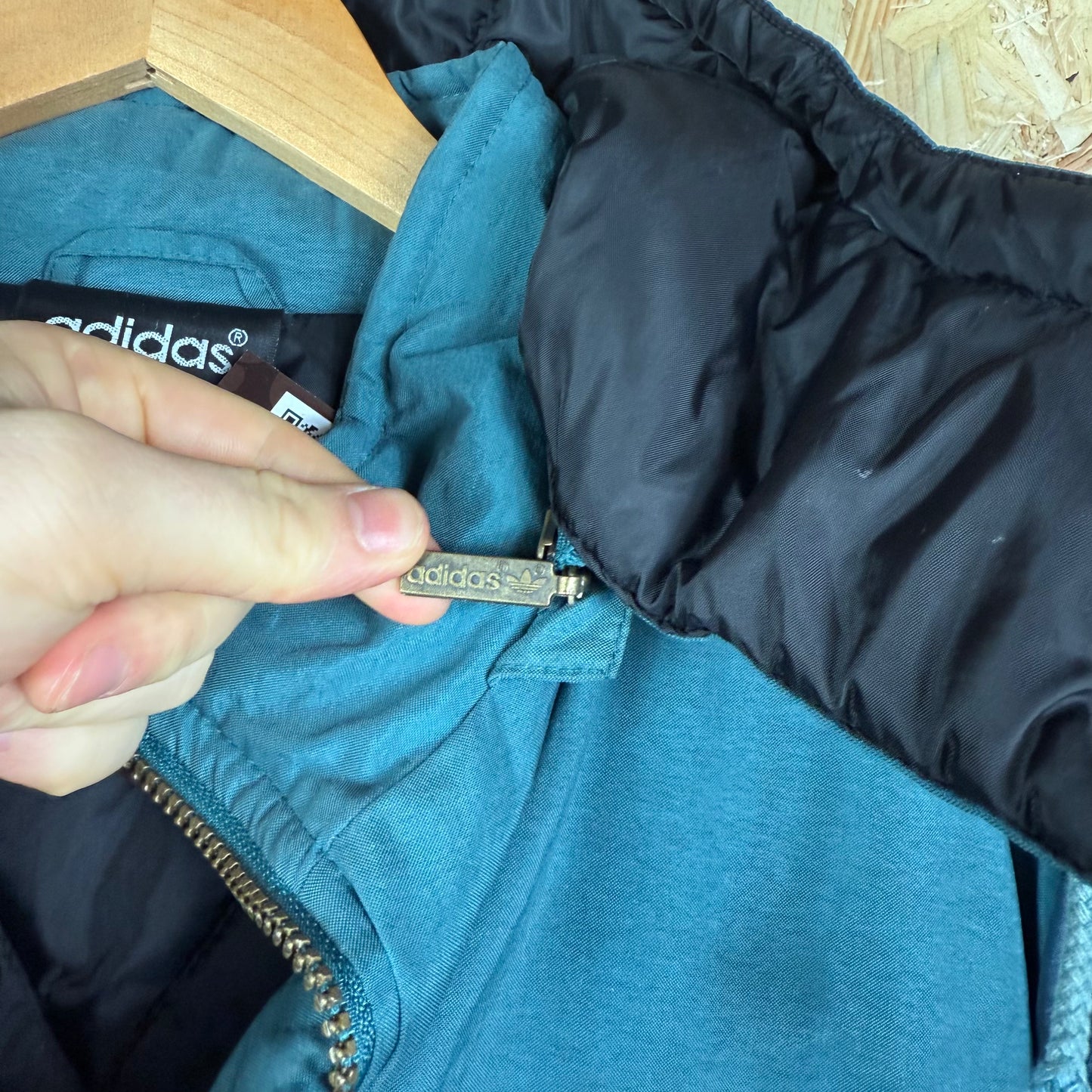 Vintage Padded Adidas puffer jacket 90s Green Navy XL