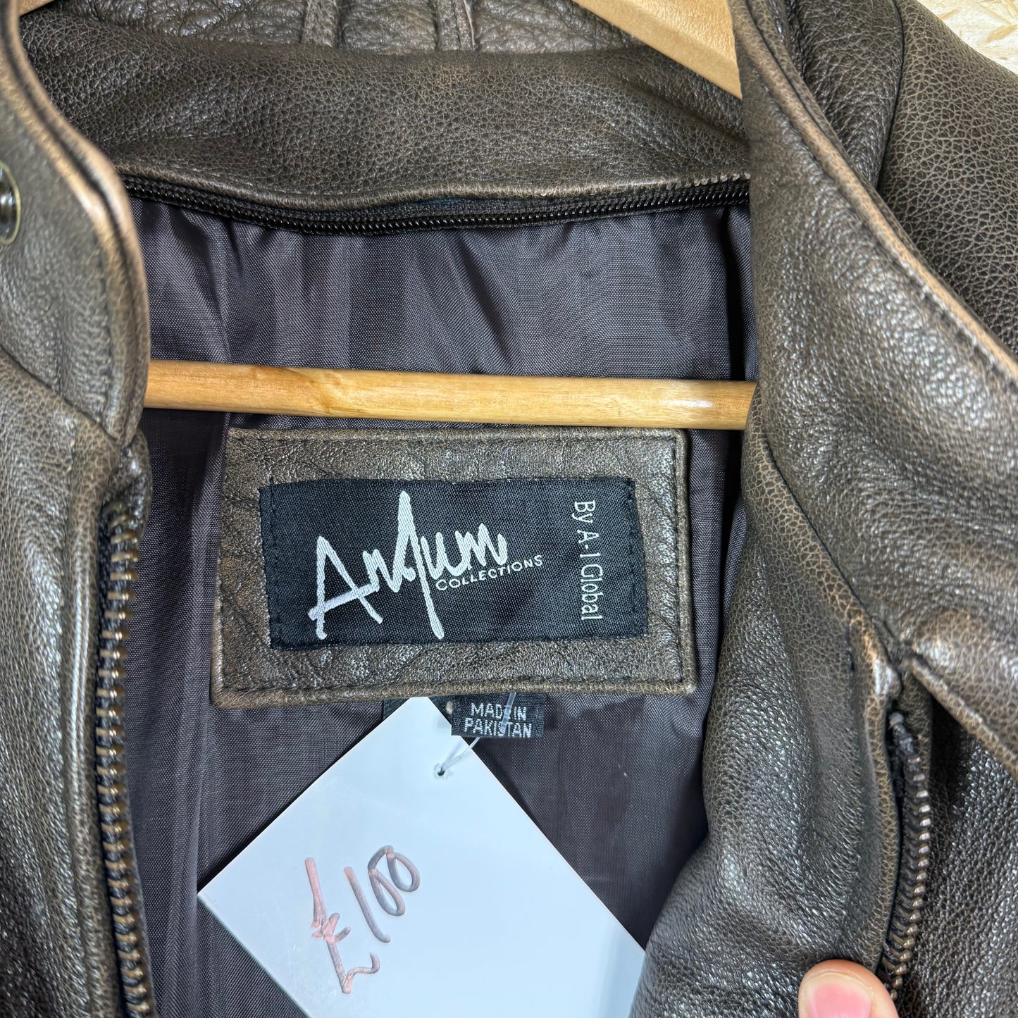 Brown leather cafe racer jacket Large full zip 90s