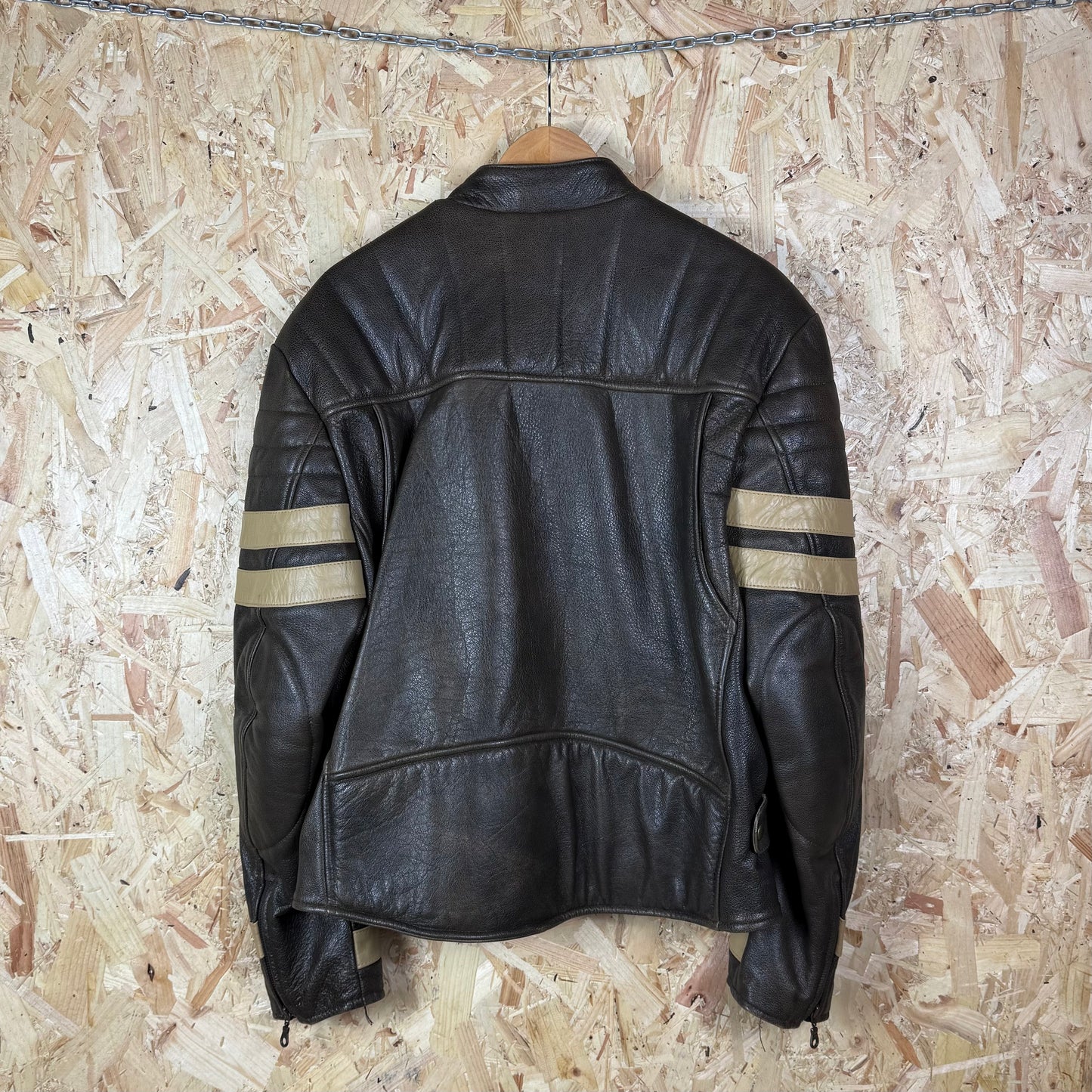 Brown leather cafe racer jacket Large full zip 90s