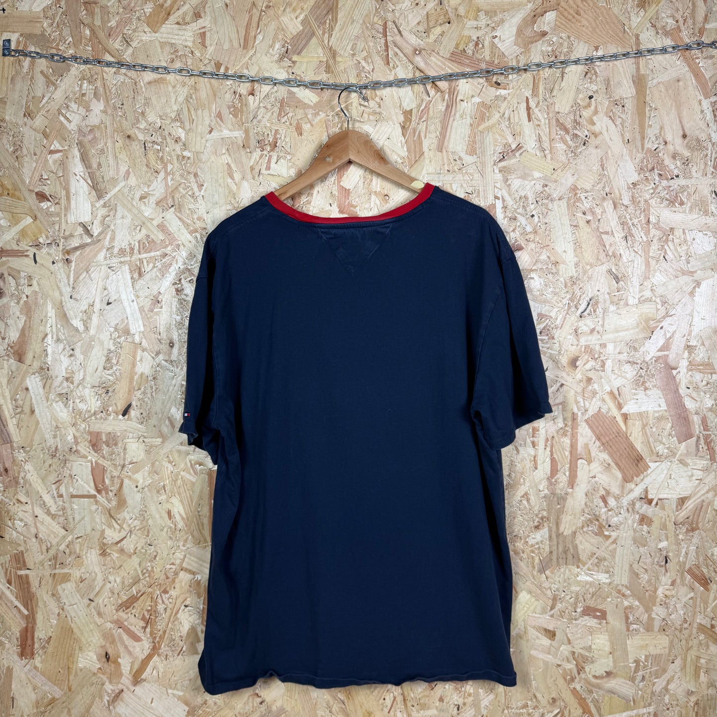 Tommy Hilfiger Blue Spell Out T-Shirt Red Collar Size 2XL