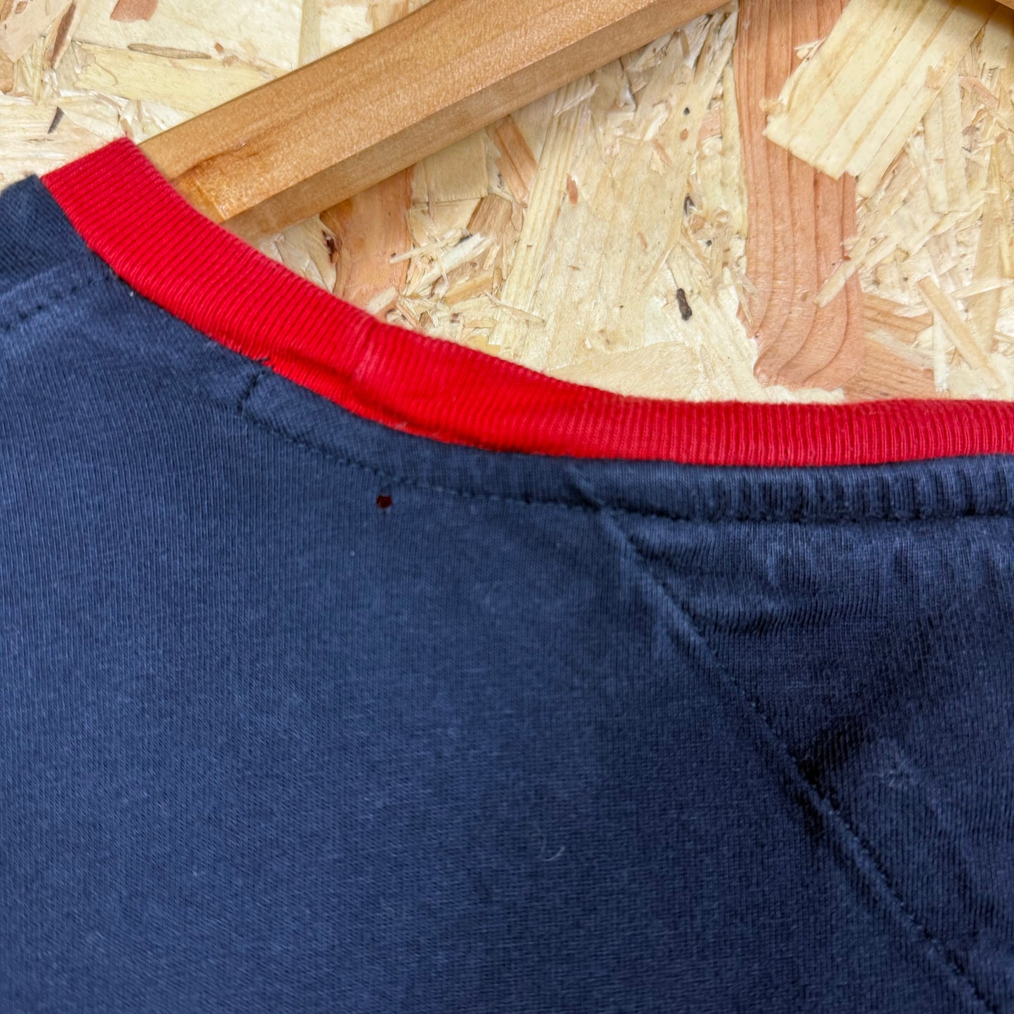 Tommy Hilfiger Blue Spell Out T-Shirt Red Collar Size 2XL