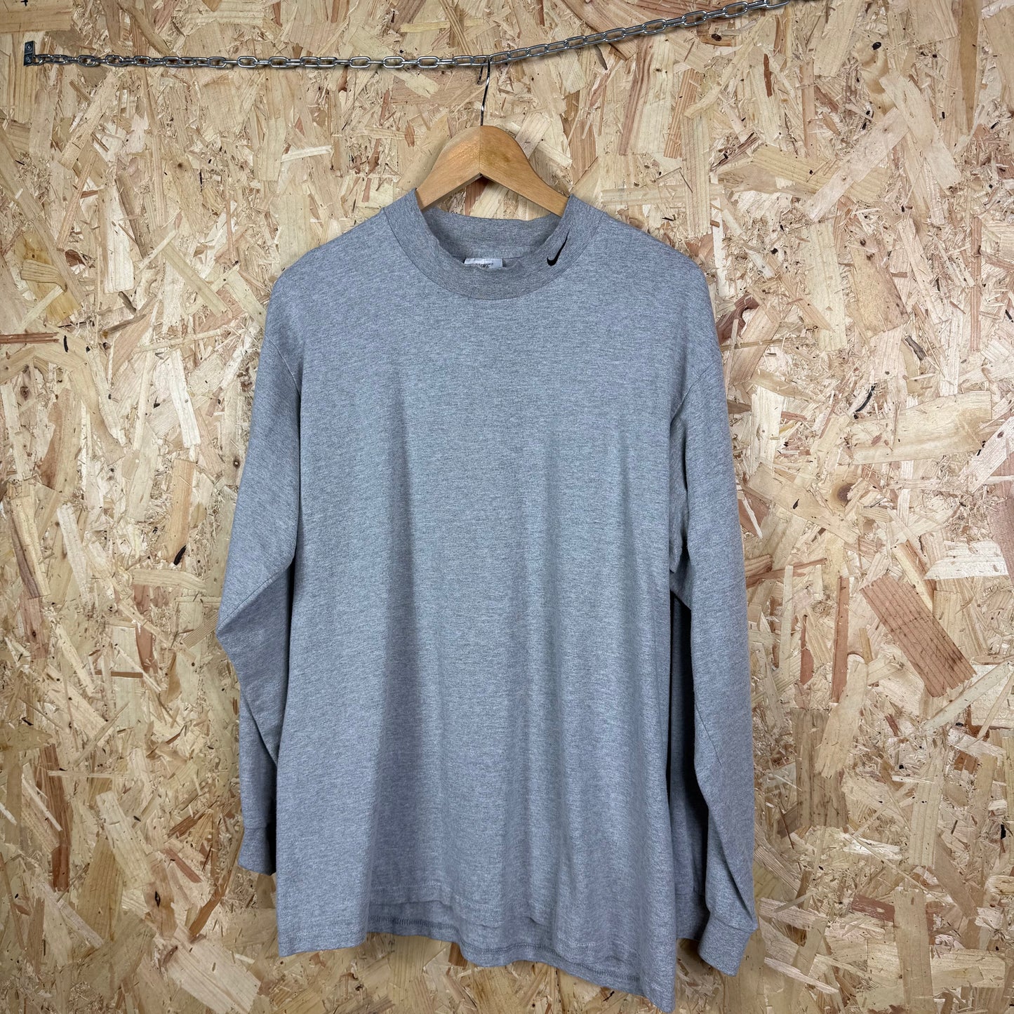 Nike 1990's High Neck Long Sleeve Grey T-Shirt Size L