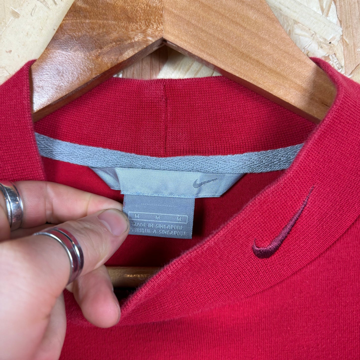 Nike 1990's Red High Neck Long Sleeve T-Shirt Size M