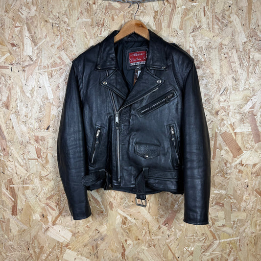 90's Leather Zip Front Biker Style Black Leather Jacket Size M
