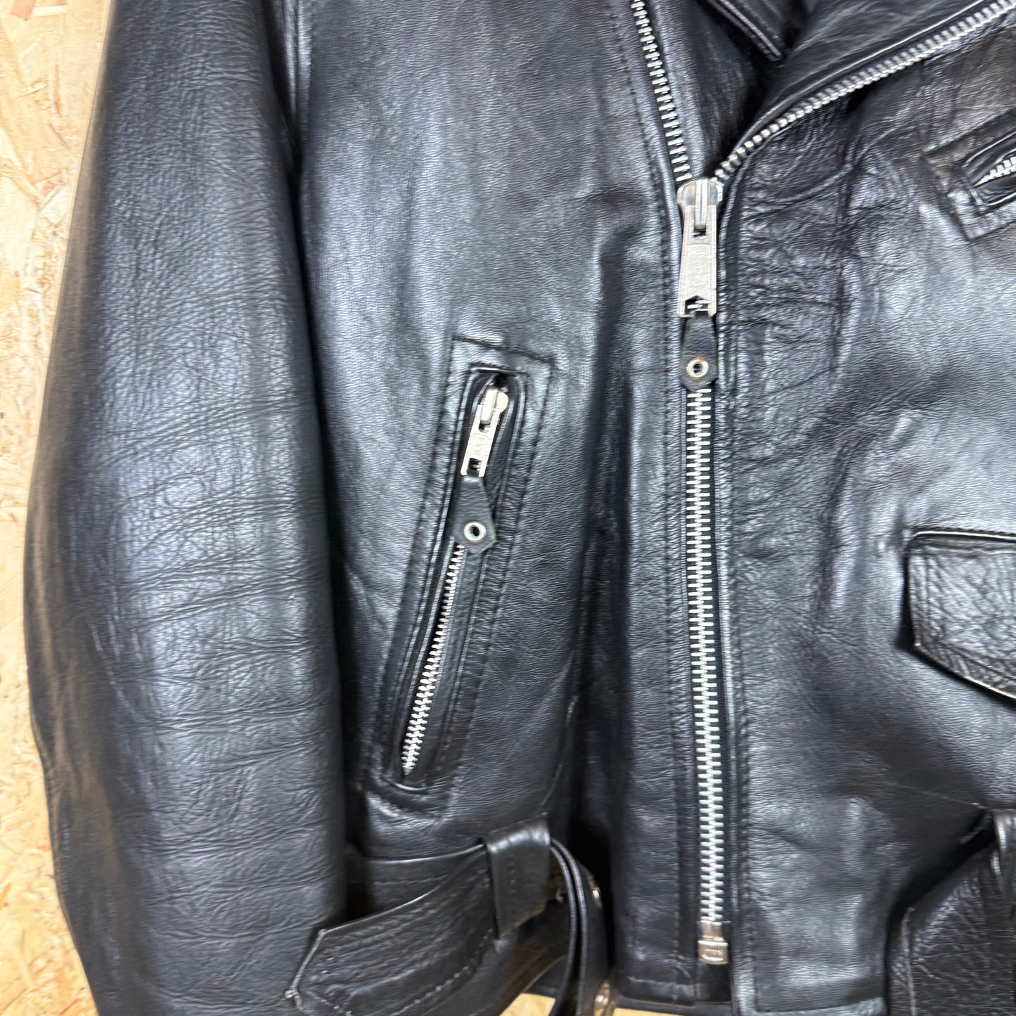 90's Leather Zip Front Biker Style Black Leather Jacket Size M
