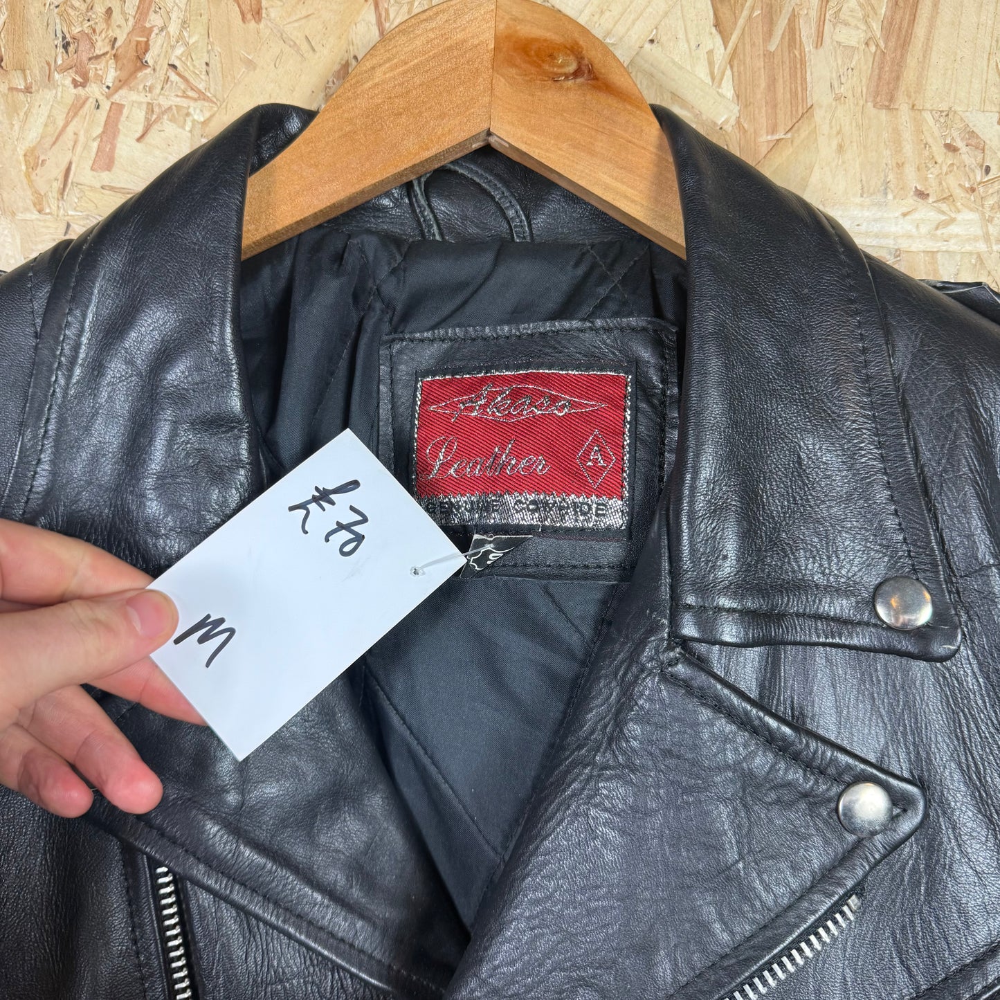 90's Leather Zip Front Biker Style Black Leather Jacket Size M