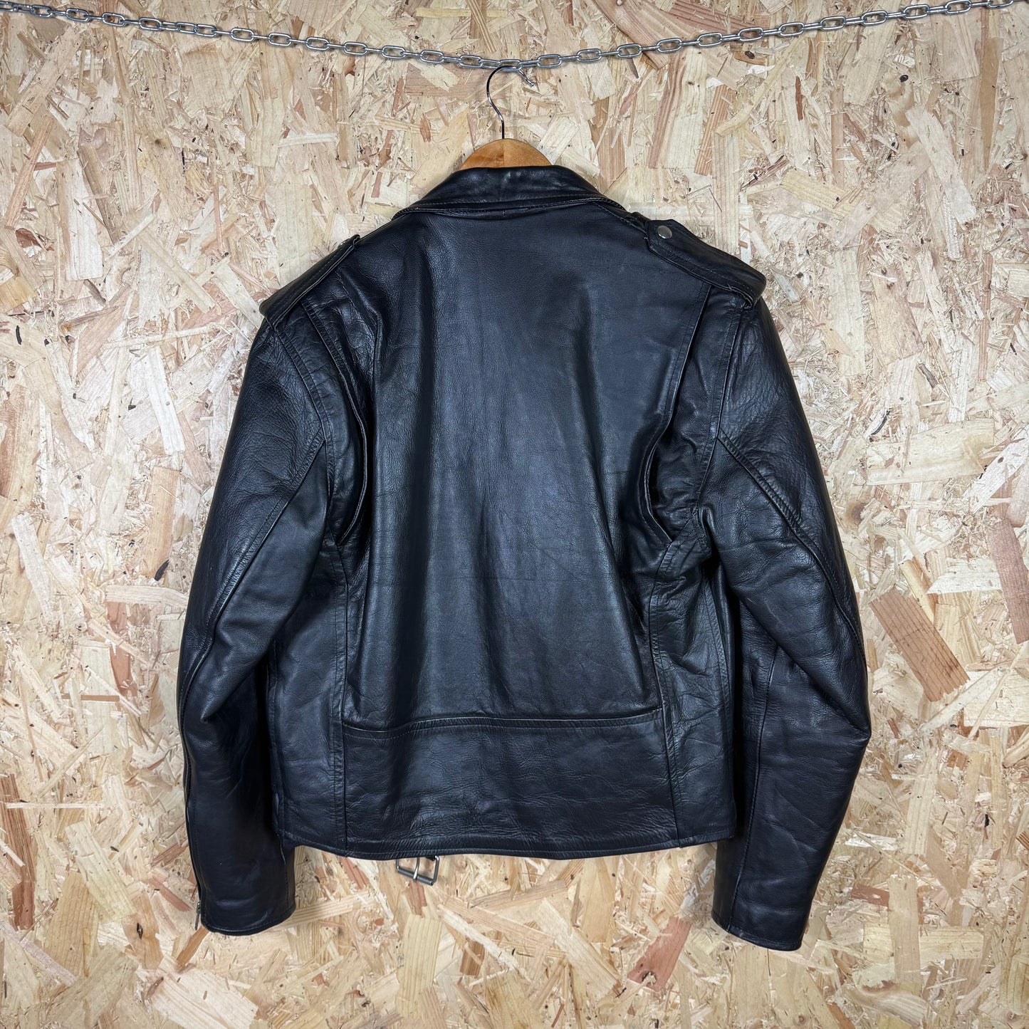 90's Leather Zip Front Biker Style Black Leather Jacket Size M