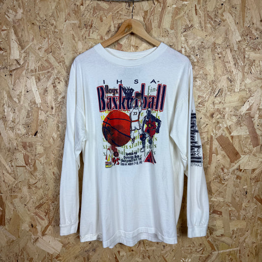Ihsa Boys Basketball State Finals White Graphic Long Sleeve T-Shirt Size XL
