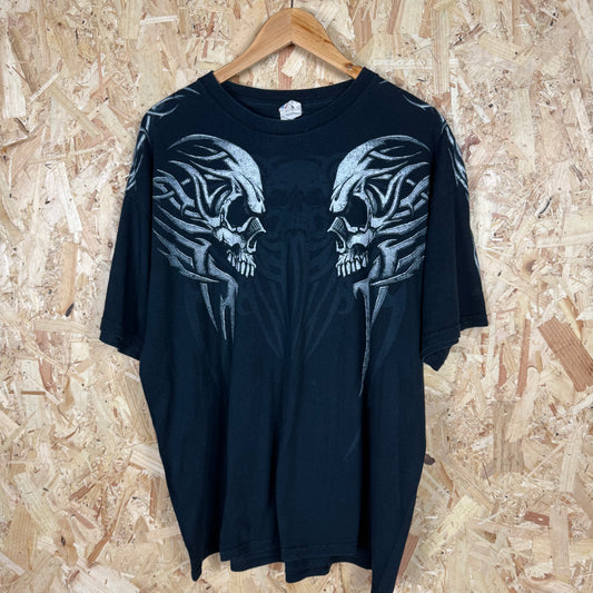 Y2K Skull T-Shirt Emo Rock Black Short Sleeve Size XL