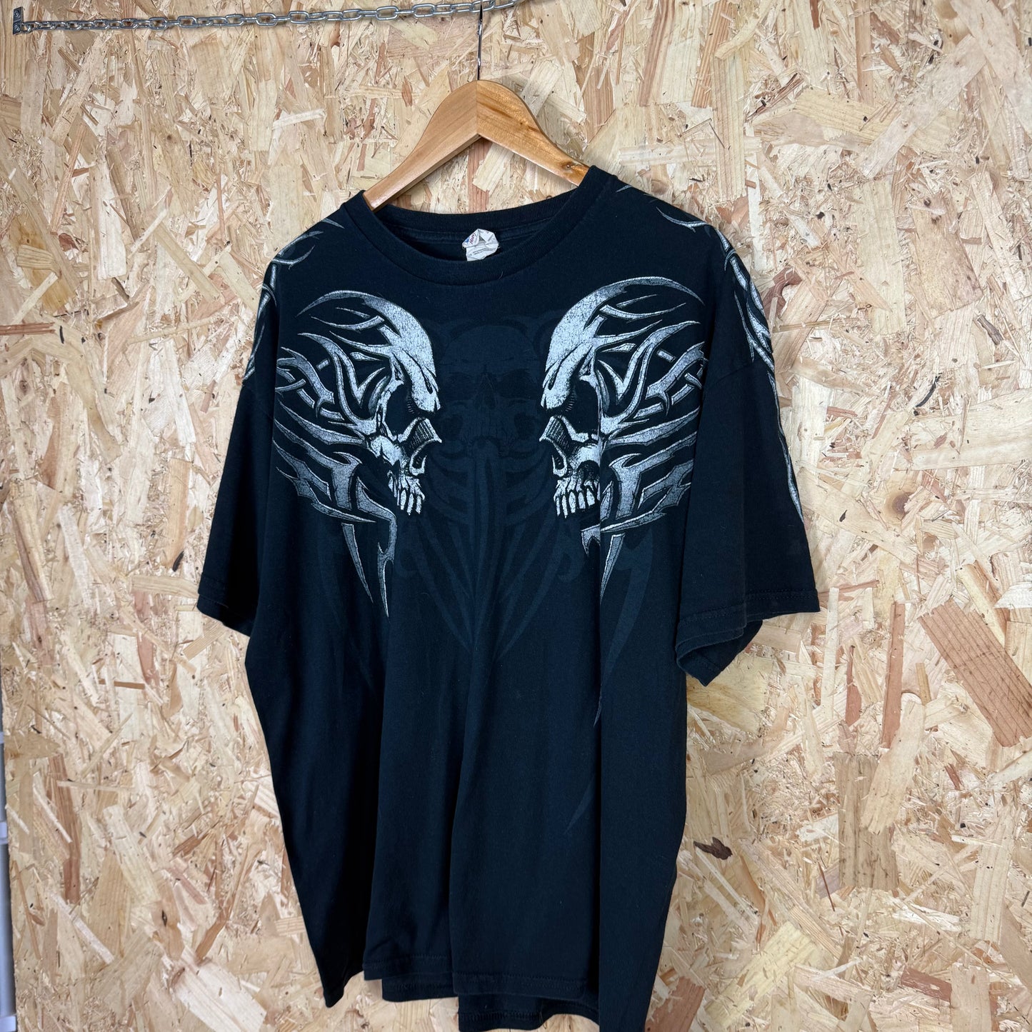 Y2K Skull T-Shirt Emo Rock Black Short Sleeve Size XL