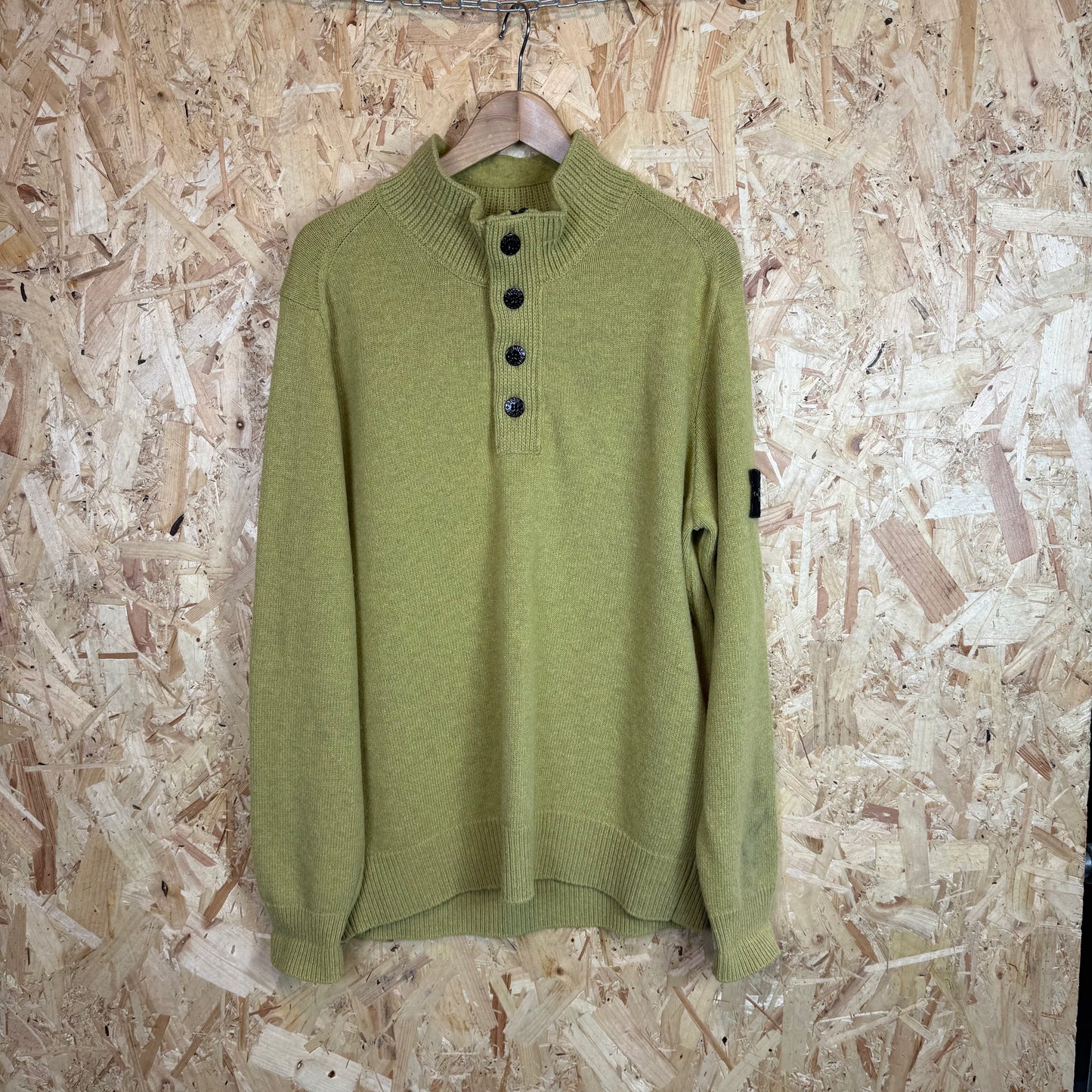 Stone Island Lime Green Wool Knitted Pull Over Quarter Zip Size 2XL