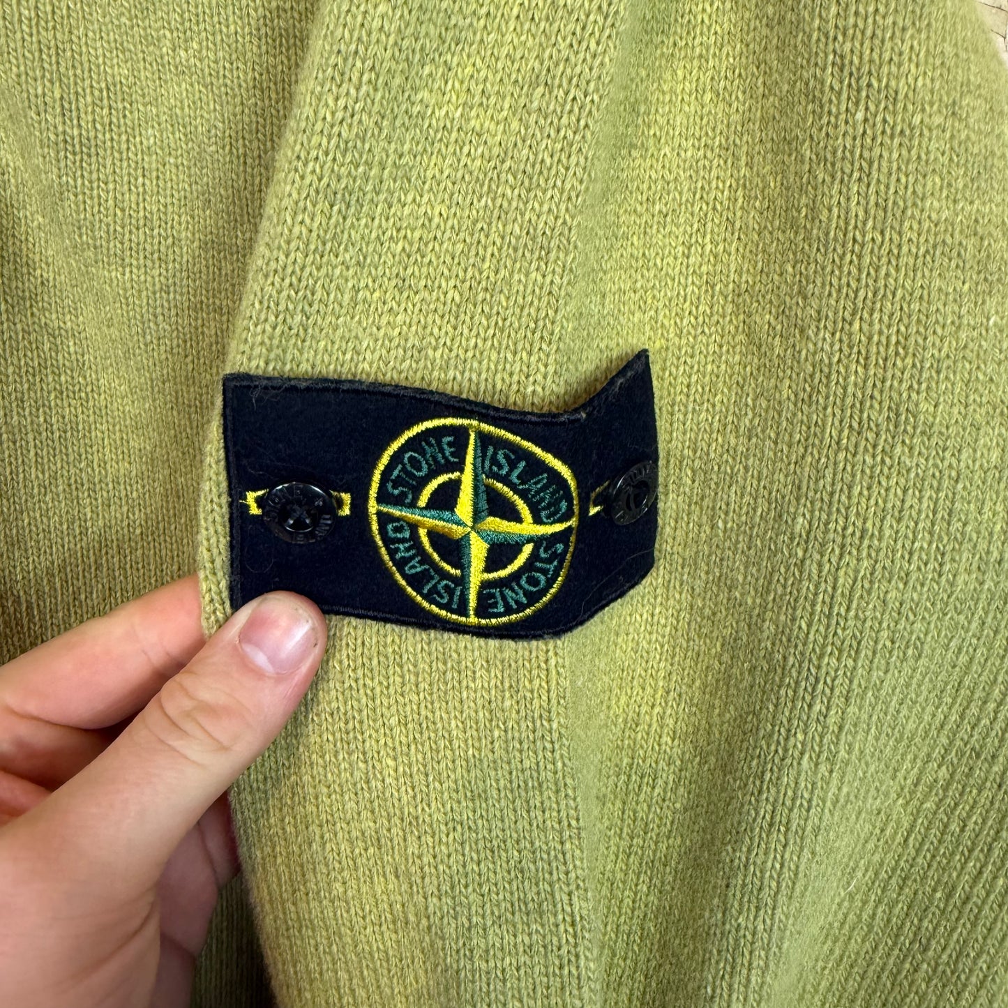 Stone Island Lime Green Wool Knitted Pull Over Quarter Zip Size 2XL