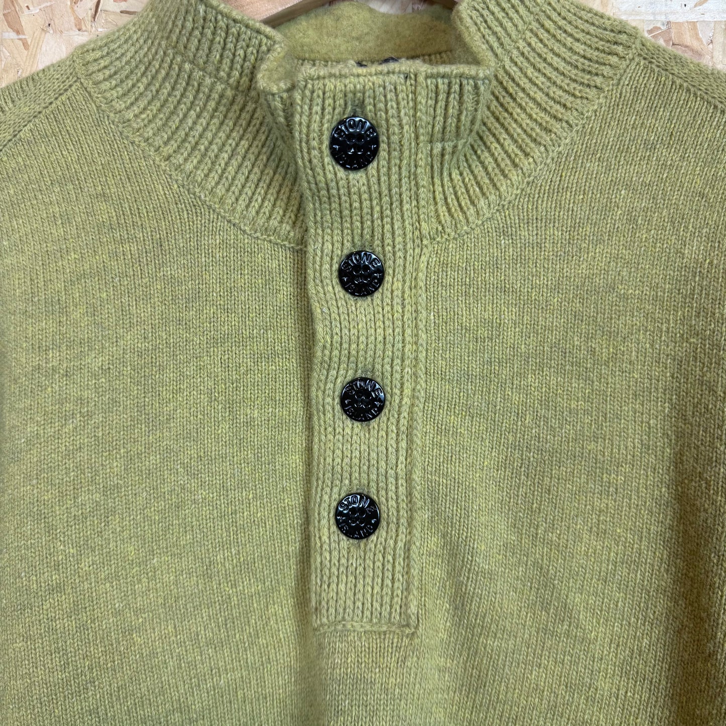 Stone Island Lime Green Wool Knitted Pull Over Quarter Zip Size 2XL