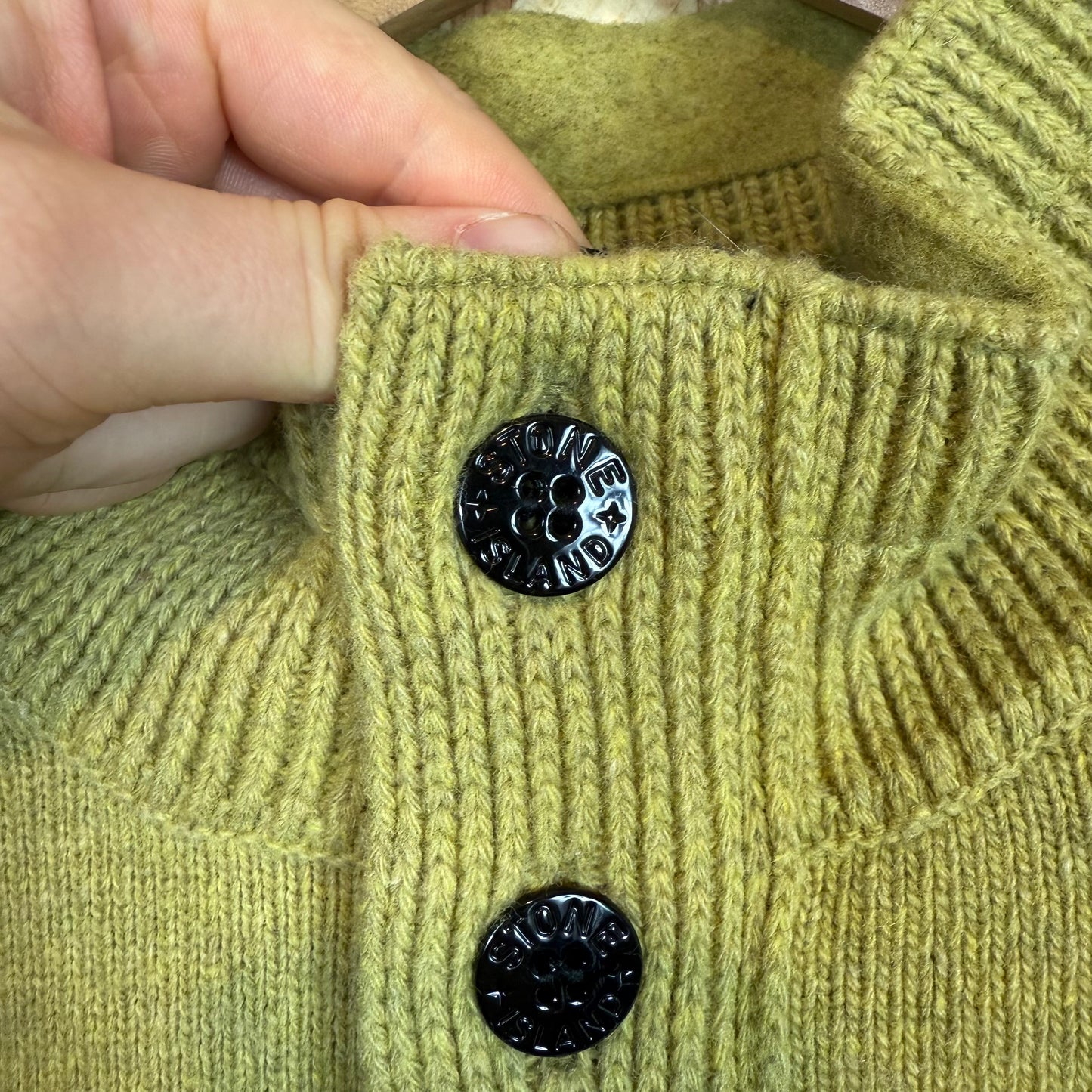 Stone Island Lime Green Wool Knitted Pull Over Quarter Zip Size 2XL