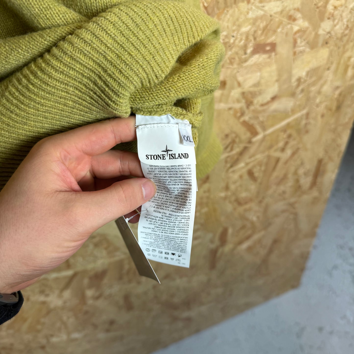 Stone Island Lime Green Wool Knitted Pull Over Quarter Zip Size 2XL