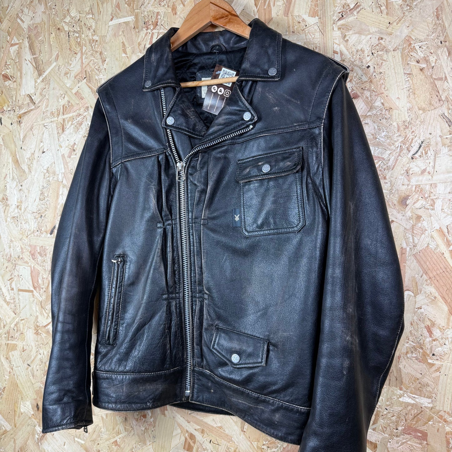 Y2K Michiko koshino Black Leather biker jacket Medium