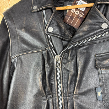 Y2K Michiko koshino Black Leather biker jacket Medium