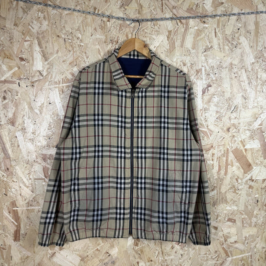 Vintage 90s Burberry Reversible Harrington Jacket L Nova Check Full Zip Navy