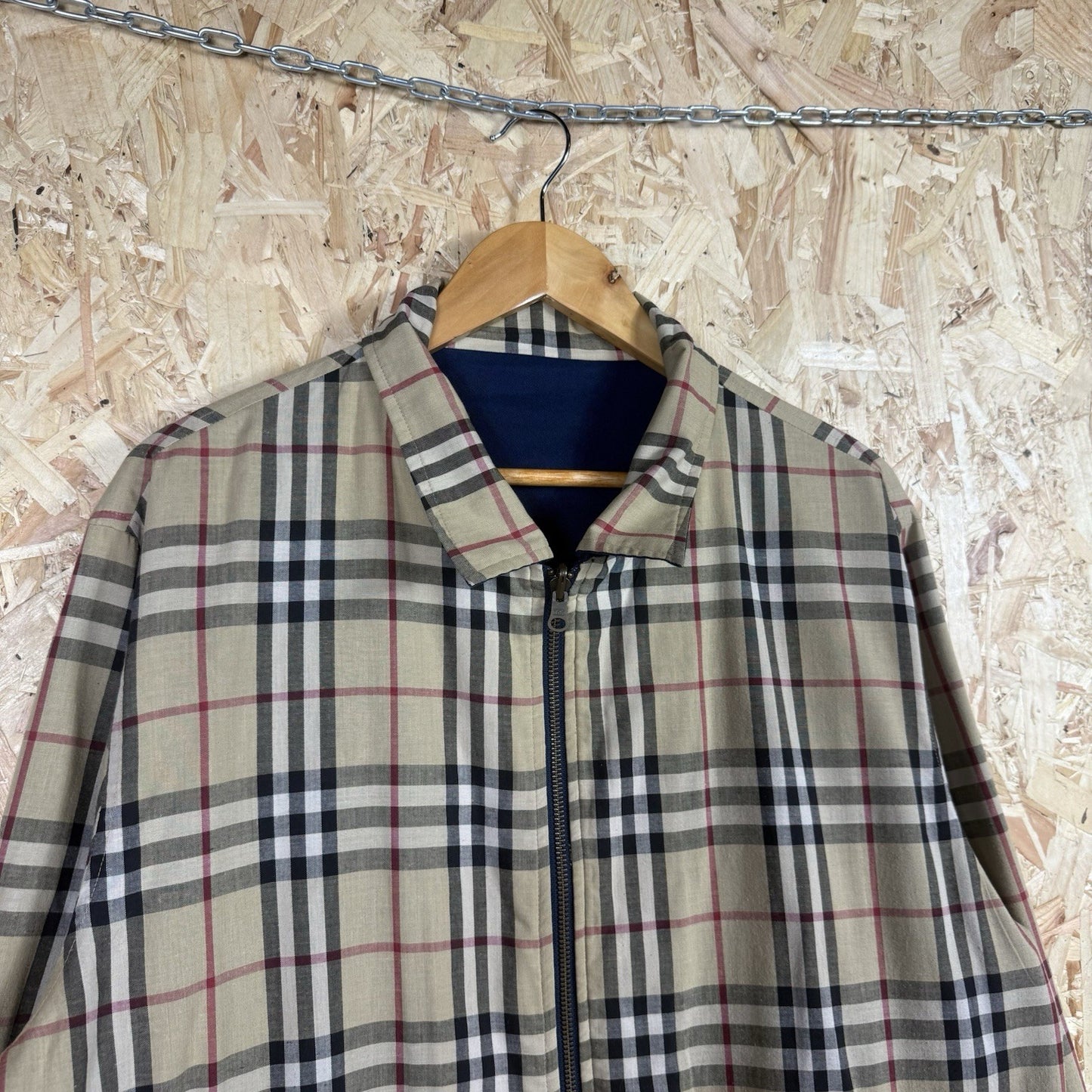 Vintage 90s Burberry Reversible Harrington Jacket L Nova Check Full Zip Navy