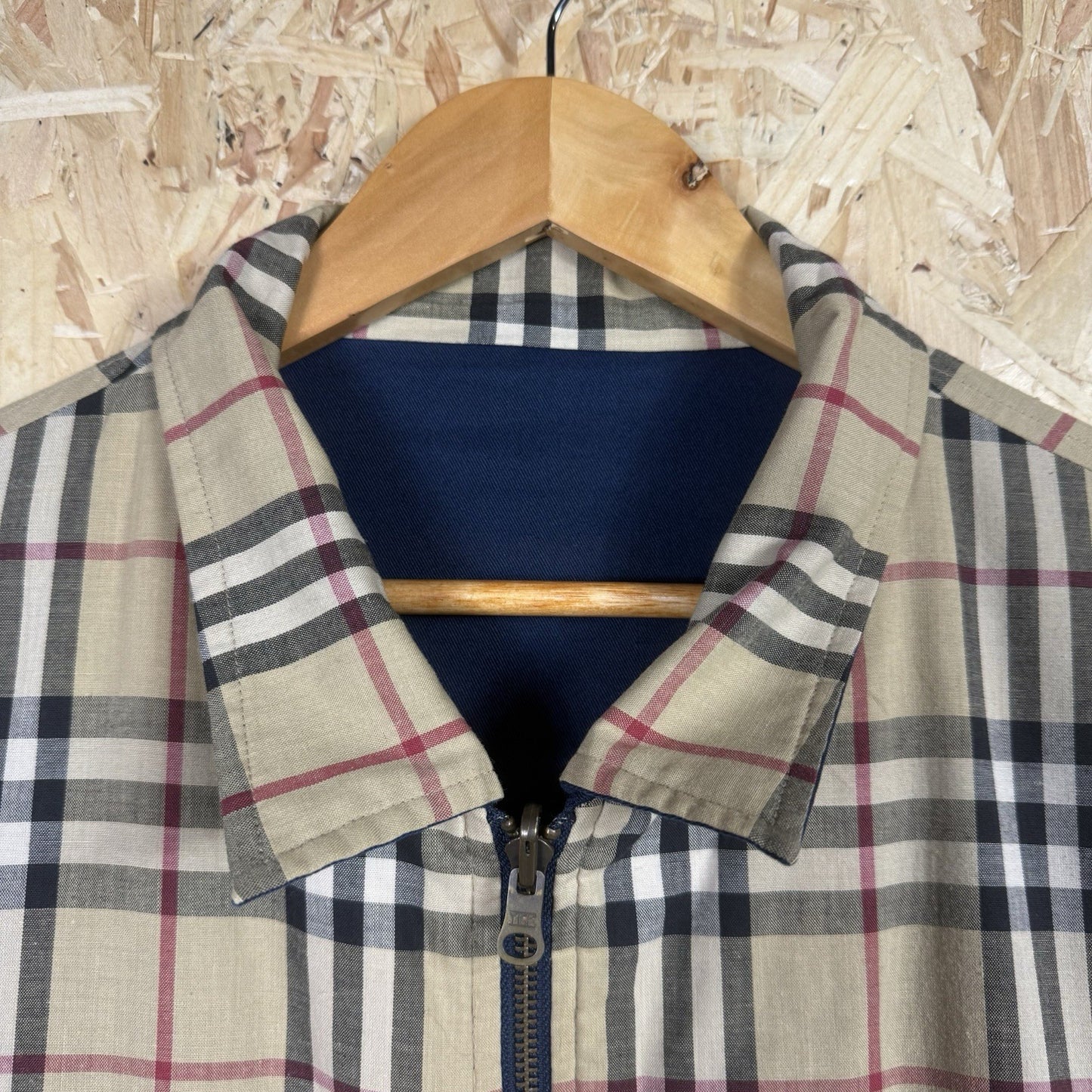 Vintage 90s Burberry Reversible Harrington Jacket L Nova Check Full Zip Navy