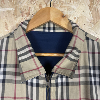 Vintage 90s Burberry Reversible Harrington Jacket L Nova Check Full Zip Navy
