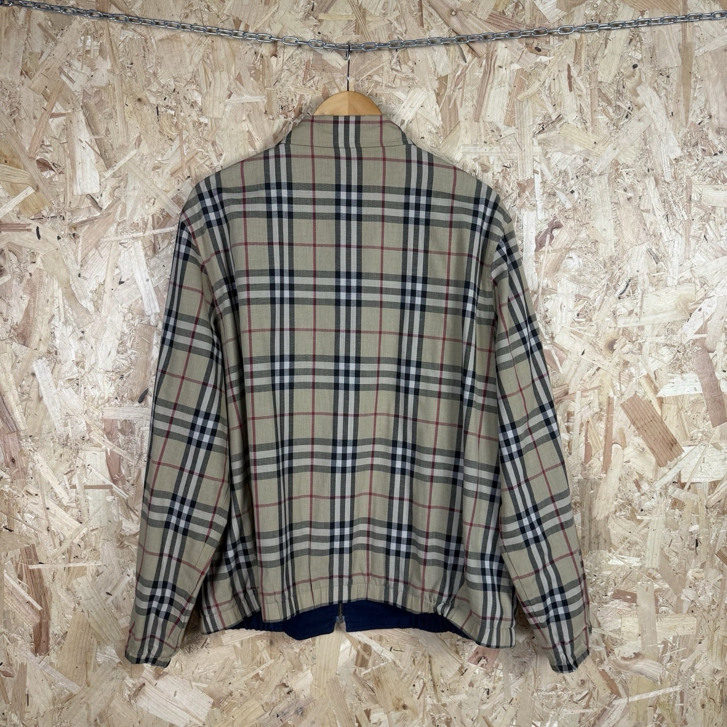 Vintage 90s Burberry Reversible Harrington Jacket L Nova Check Full Zip Navy