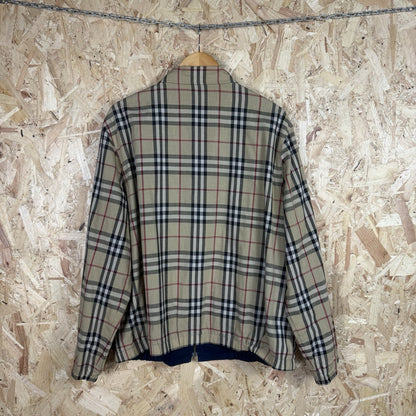 Vintage 90s Burberry Reversible Harrington Jacket L Nova Check Full Zip Navy