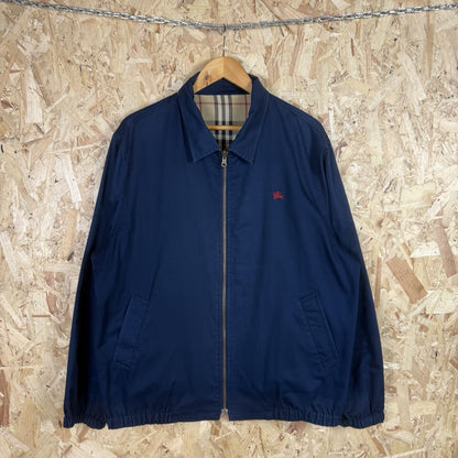 Vintage 90s Burberry Reversible Harrington Jacket L Nova Check Full Zip Navy