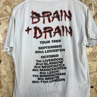 Vintage 80s Ramones Brain Drain Tour Rock Band T shirt L White Rare