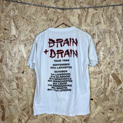 Vintage 80s Ramones Brain Drain Tour Rock Band T shirt L White Rare