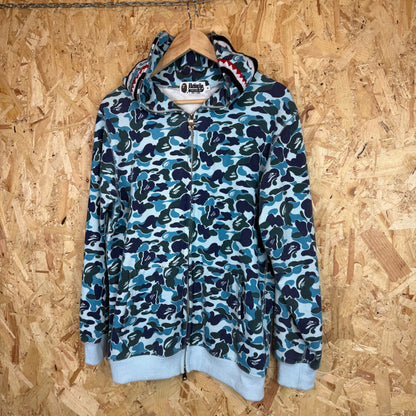 BAPE Blue Full Zip Shark Hoodie Size M